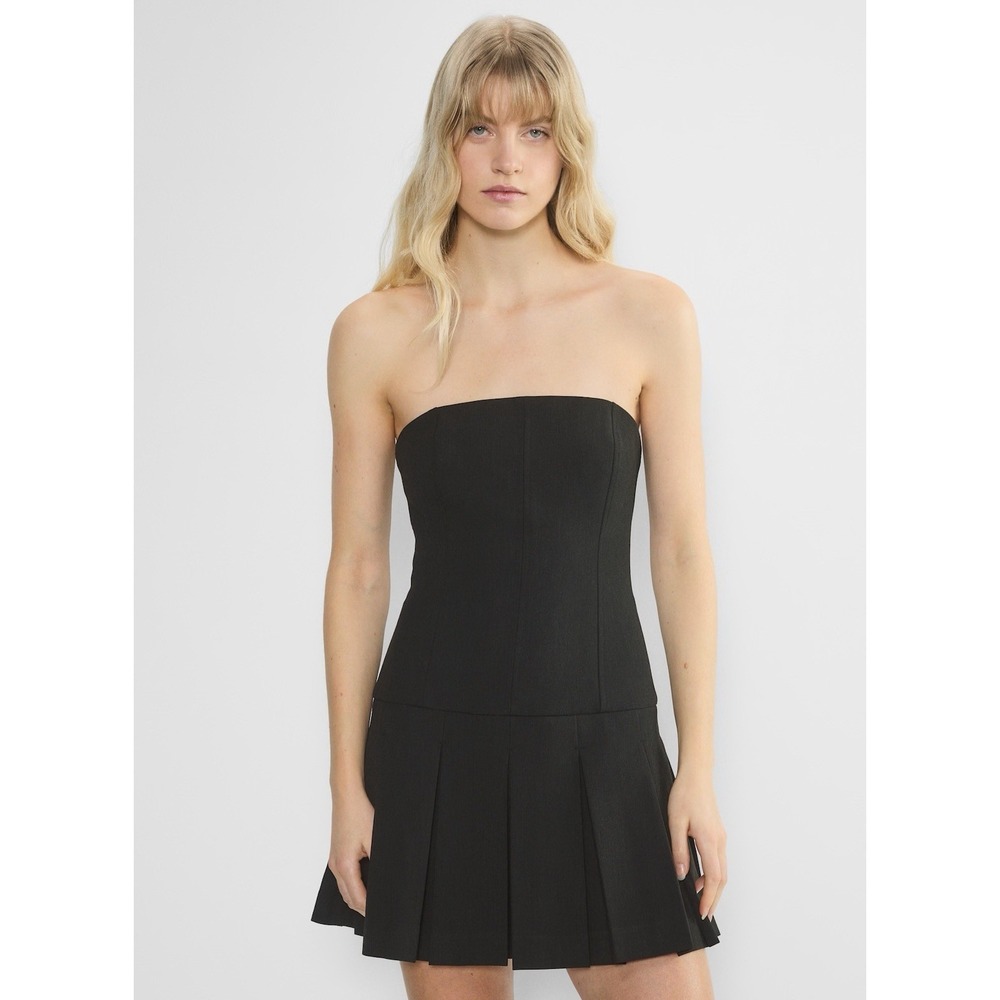 Aritzia Wilfred Polished Dress Womens 8 Strapless Pleated Mini Black Heather